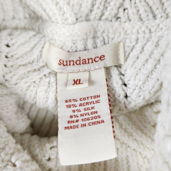Sundance Sweater Womens Size XL Silk Blend Cream Open Knit Turtleneck - Picture 6 of 10